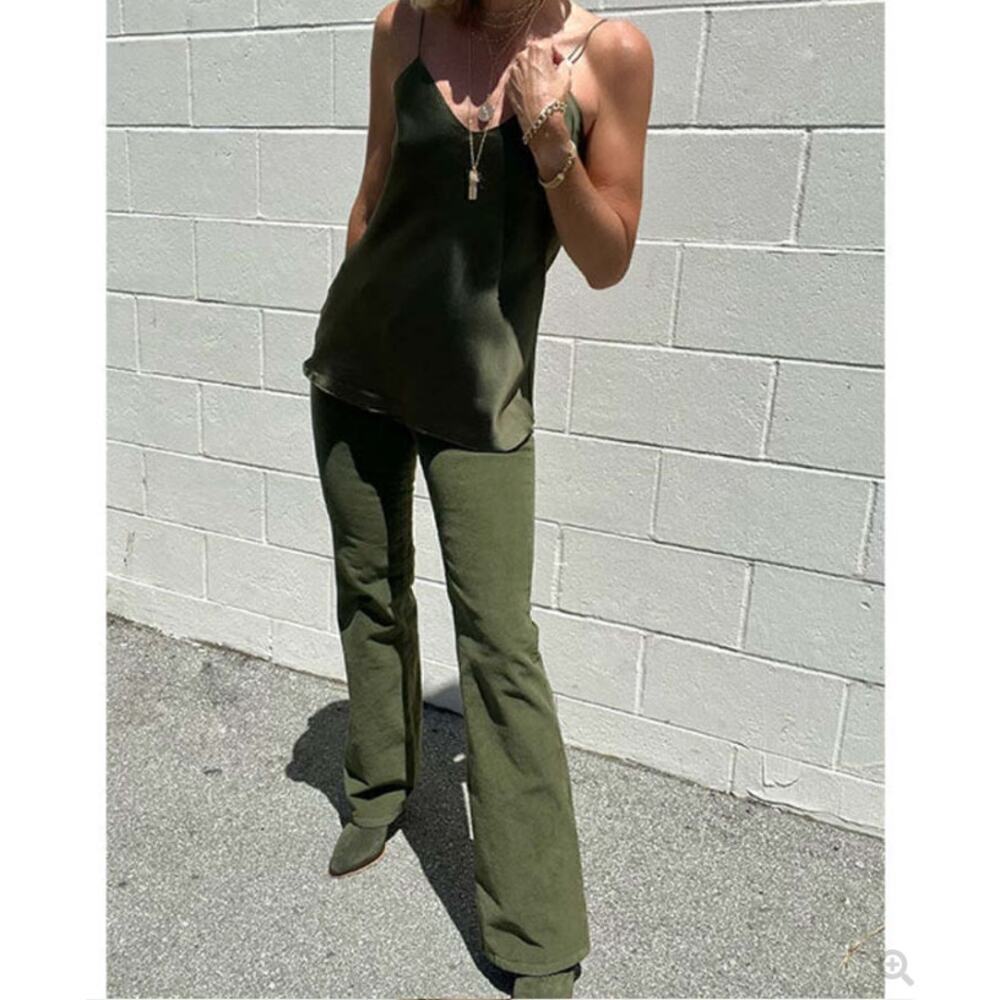 Nili Lotan Celia High Rise Stretch Corduroy Bootcut Pants Clover Green 2
